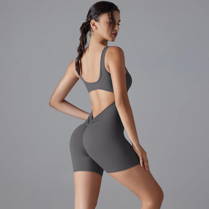 New V Back Scrunch Sports Jumpsuit Women Gym Rompers Sleeveless Sportswear Bodysuits Women Casual One-Piece Suit Yoga Clothing