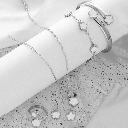 5pcs Lucky Five-petal Flower Women's Jewelry Set, Fashion Flower Bracelet + Necklace + Earrings + Bracelet + Ring, Birthday, Ann Badiee Stylez