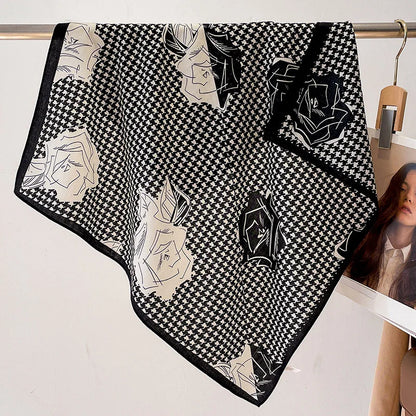 Fashion 70cm Cotton Square Scarf Women Floral Print Design Bandanas Lady Scarves Headband Accessories Handkerchief Hair QME172-02 65x65cm