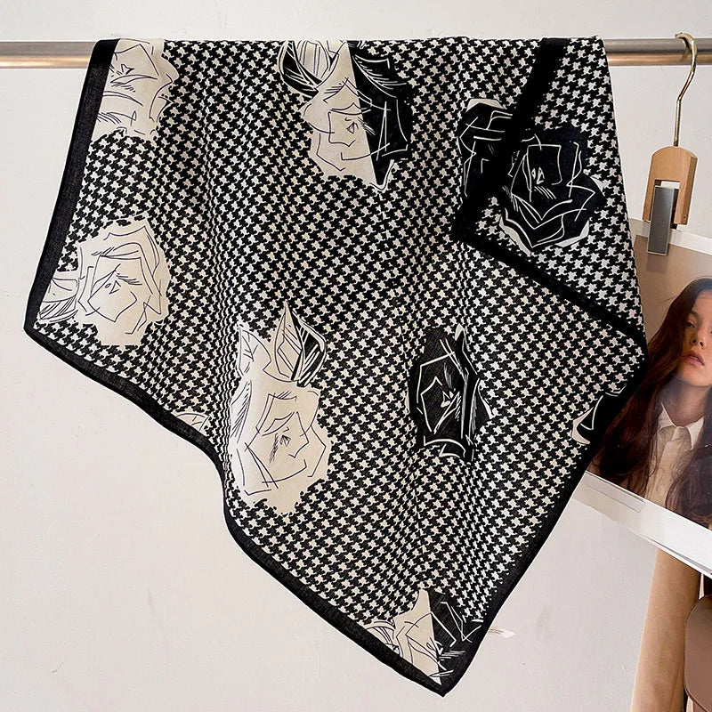 Fashion 70cm Cotton Square Scarf Women Floral Print Design Bandanas Lady Scarves Headband Accessories Handkerchief Hair QME172-02 65x65cm