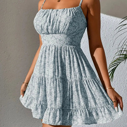 French Short dress 2024 Summer Cool Skirt Street personality fashion temperament slim waist small floral halter Badiee Stylez