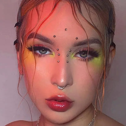 Stainless Steel Fake Nose Ring Sticker Non Piercied Lip Nails Ear Stud for Women Men Pack Fake Eyebrow Lip Piercing Body Jewelry Badiee Stylez