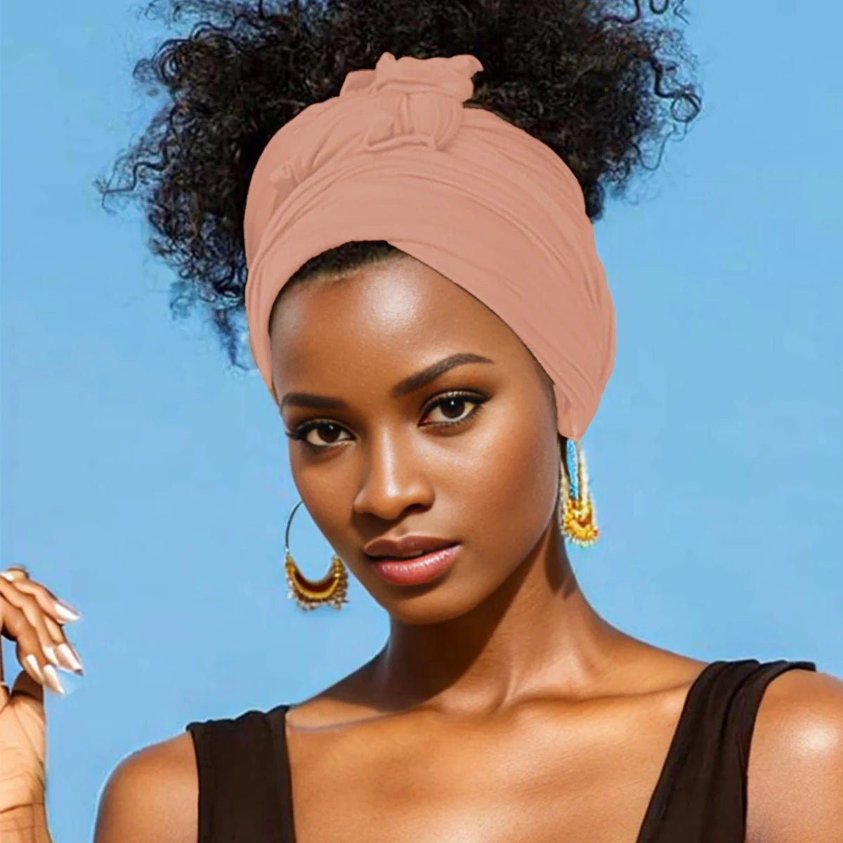 Hot selling stretch jersey turban african headband solid color super soft extra long breathable headband for women Pink