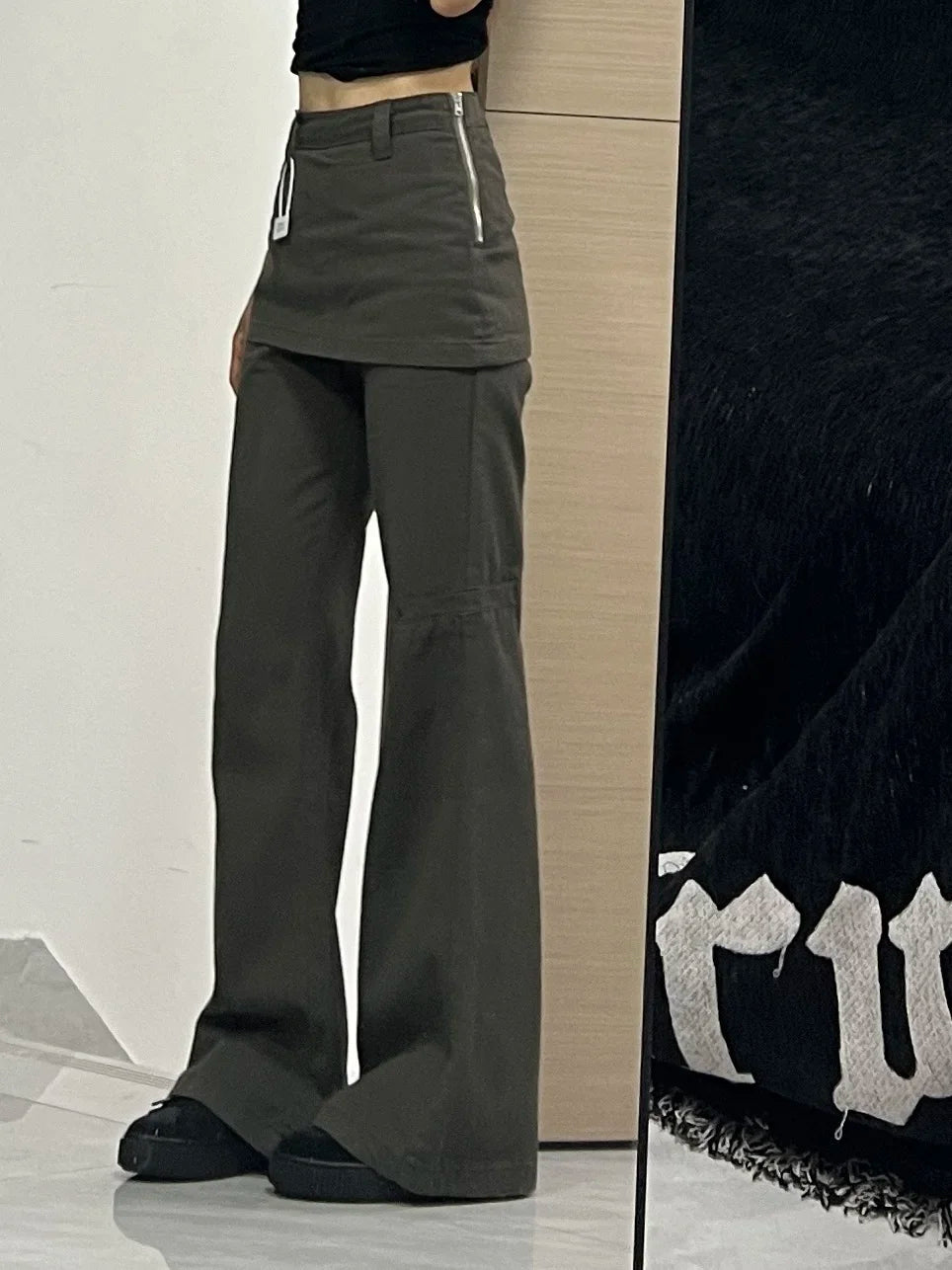 Botvotee Fake Two-Piece Plus size Wide Leg Jeans for Women 2025 New Y2k Fashion Streetwear High Waisted Flare Denim Pants