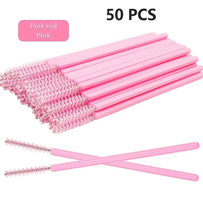 50pcs Grafted eyelashes Single color disposable eyelash brush Spiral eye Makeup Eyelash curler makeup brush cosmetic tools C510-pink-B 50pcs