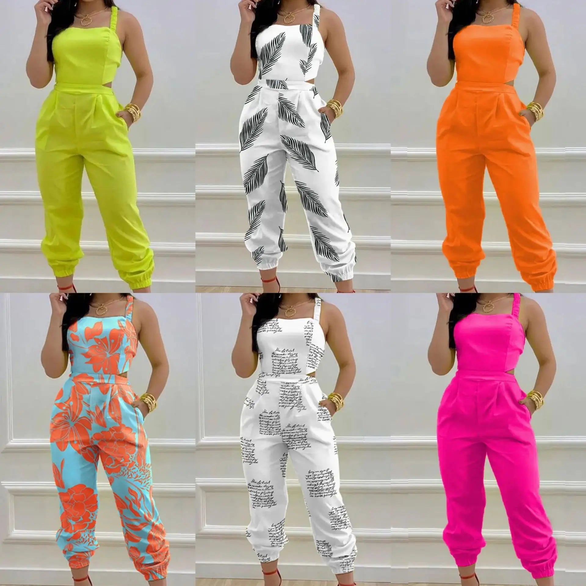 New Summer Fashion Printed Sleeveless Jumpsuit Sexy Hollow Backless Lace Up Long Jumpsuits Elegant Casual Jumpsuit With Pocket Badiee Stylez