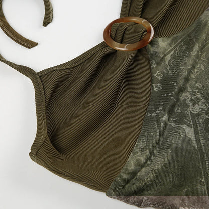 Rockmore Boho Vintage Print Mesh Patchwork Crop Top Women V Neck Camis Y2K Streetwear Female Coquette Aesthetic Clothes 2024