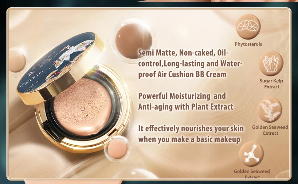 Catkin Phoenix Cushion Foundation Full Coverage, Sheer Satin Finish, Refill Included, Light Beige