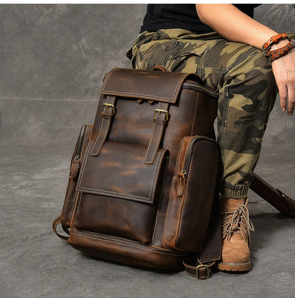 Vintage Crazy Horse Genuine Leather Backpack Men Leather Bagpack Climbing Rucksack male Large Hiking Backpack M814