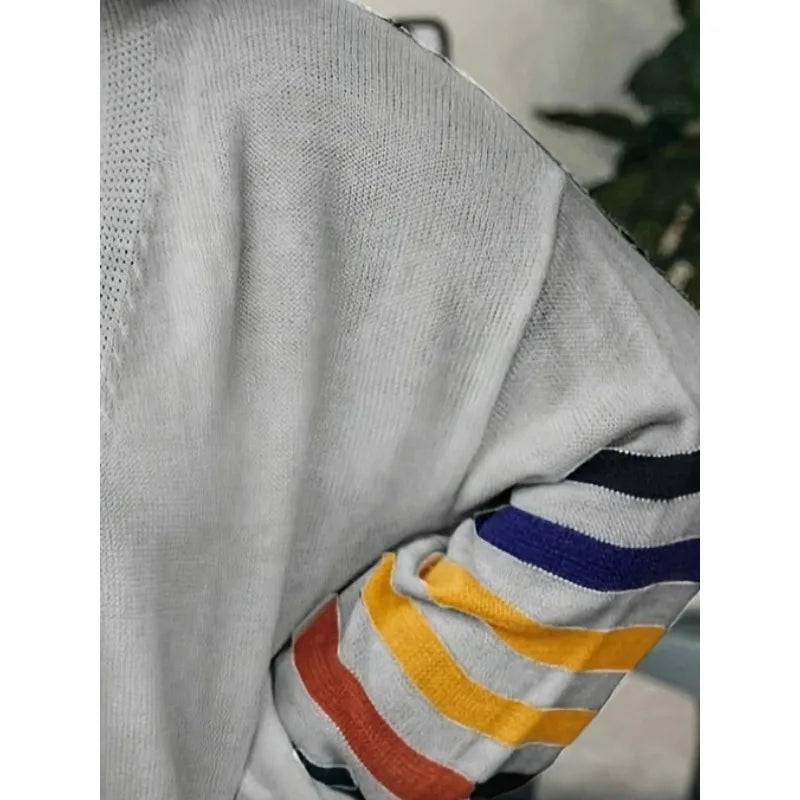 Plus Size Women's Fashionable Sleeve Striped Print Comfortable Elastic Hem Long Cardigan