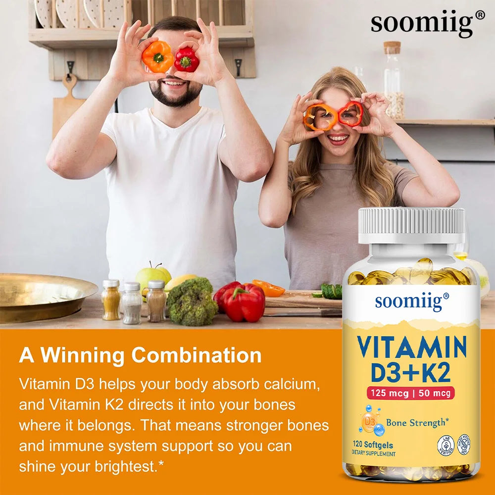 Vitamin D3 K2 - Bone Health & Immune Support Supplement - with 5000 IU Vitamin D and 50 Mcg Vitamin K2, Soy Free