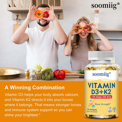 Vitamin D3 K2 - Bone Health & Immune Support Supplement - with 5000 IU Vitamin D and 50 Mcg Vitamin K2, Soy Free