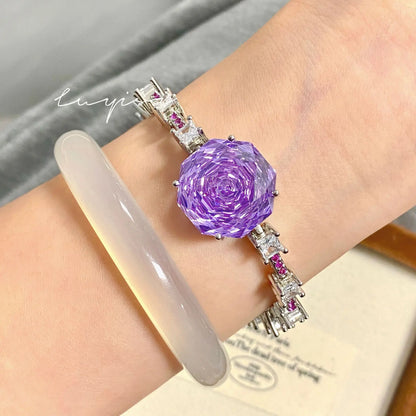 High Quality Rose Purple Pink Crystal Zircon Jewelry Set Necklace for Women Earrings Ring Bracelet Wedding Banquet Party Holiday Badiee Stylez