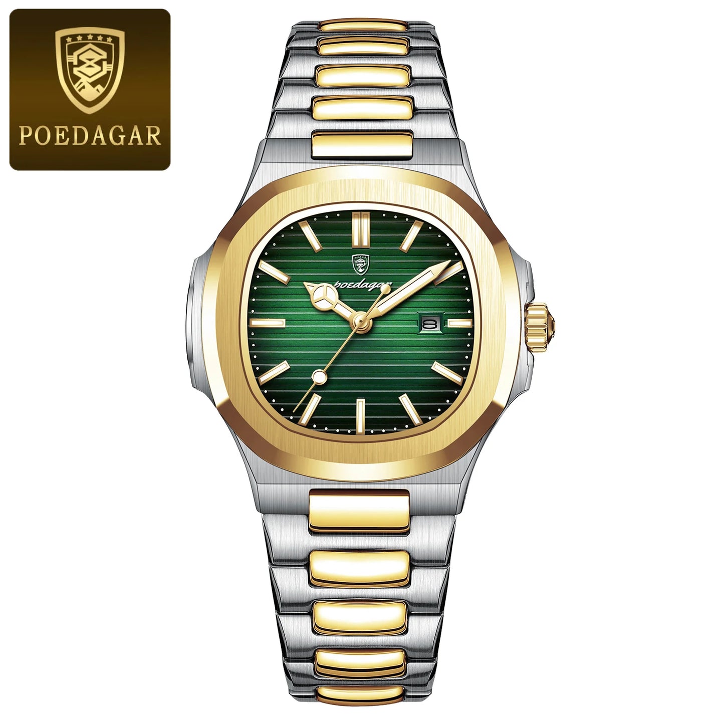 POEDAGAR Trendy Women's Watches Waterproof Luminous Date Ladies Wristwatch Stainless Steel Quartz Fashion Watch For Woman Reloj 789 Gold Green