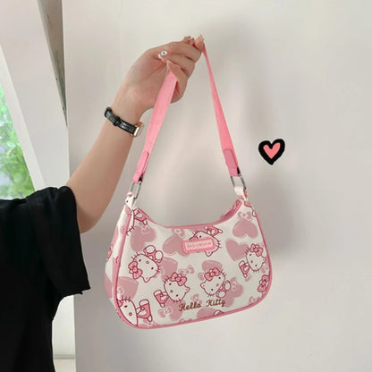 Miniso Hello Kitty Underarm Bag for Women Y2K Sanrio Kuromi Mymelody Messenger Tote Bag Cute Girls Shoulder Bag Purses Handbag KT Pink 24x17x7cm