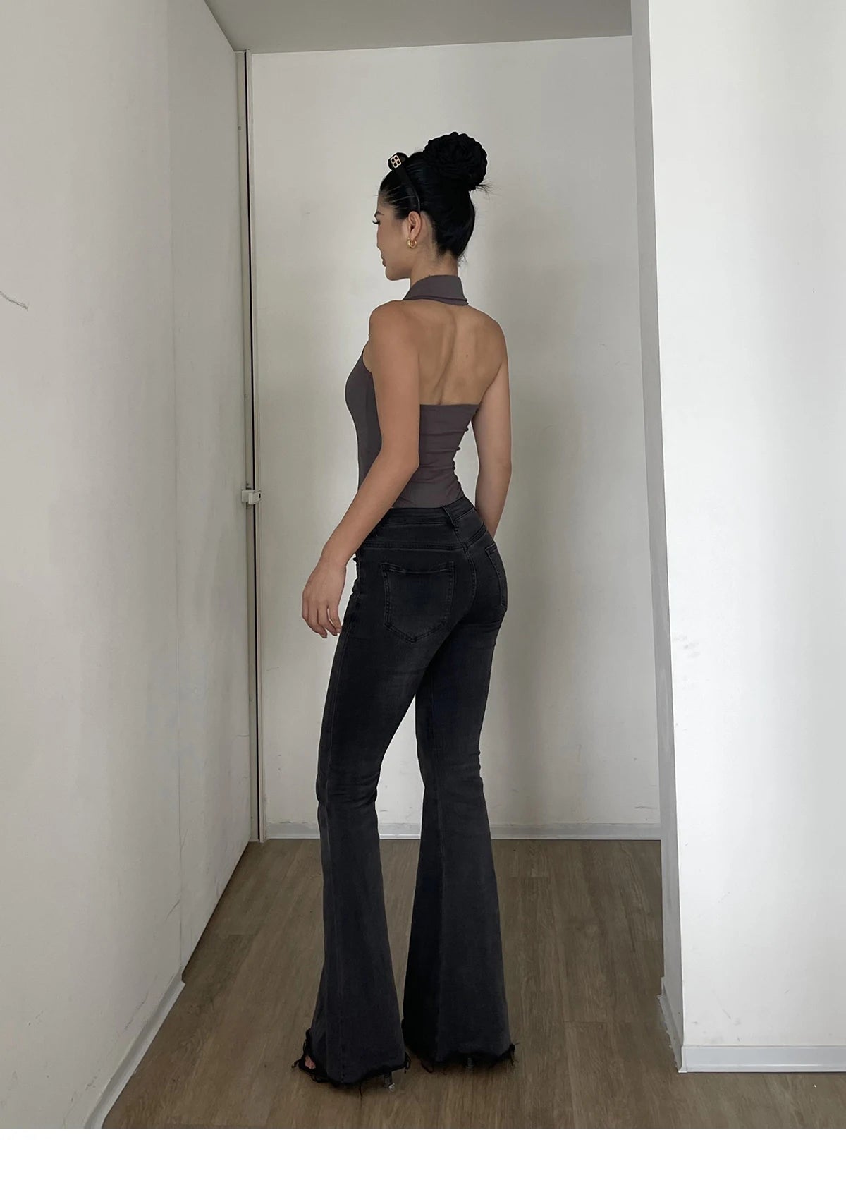 American Style Spicy Girl Sleeveless Polo Neck Solid Bodysuits Women's 2024 Summer New Sexy Backless High Waisted Slim Top Q29N