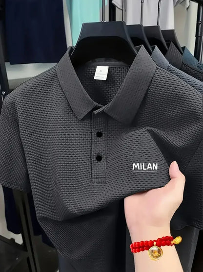 Stylish Men's Polo Shirt - Exquisite Craftsmanship, Classic Lapel & Button Closure, Solid Color