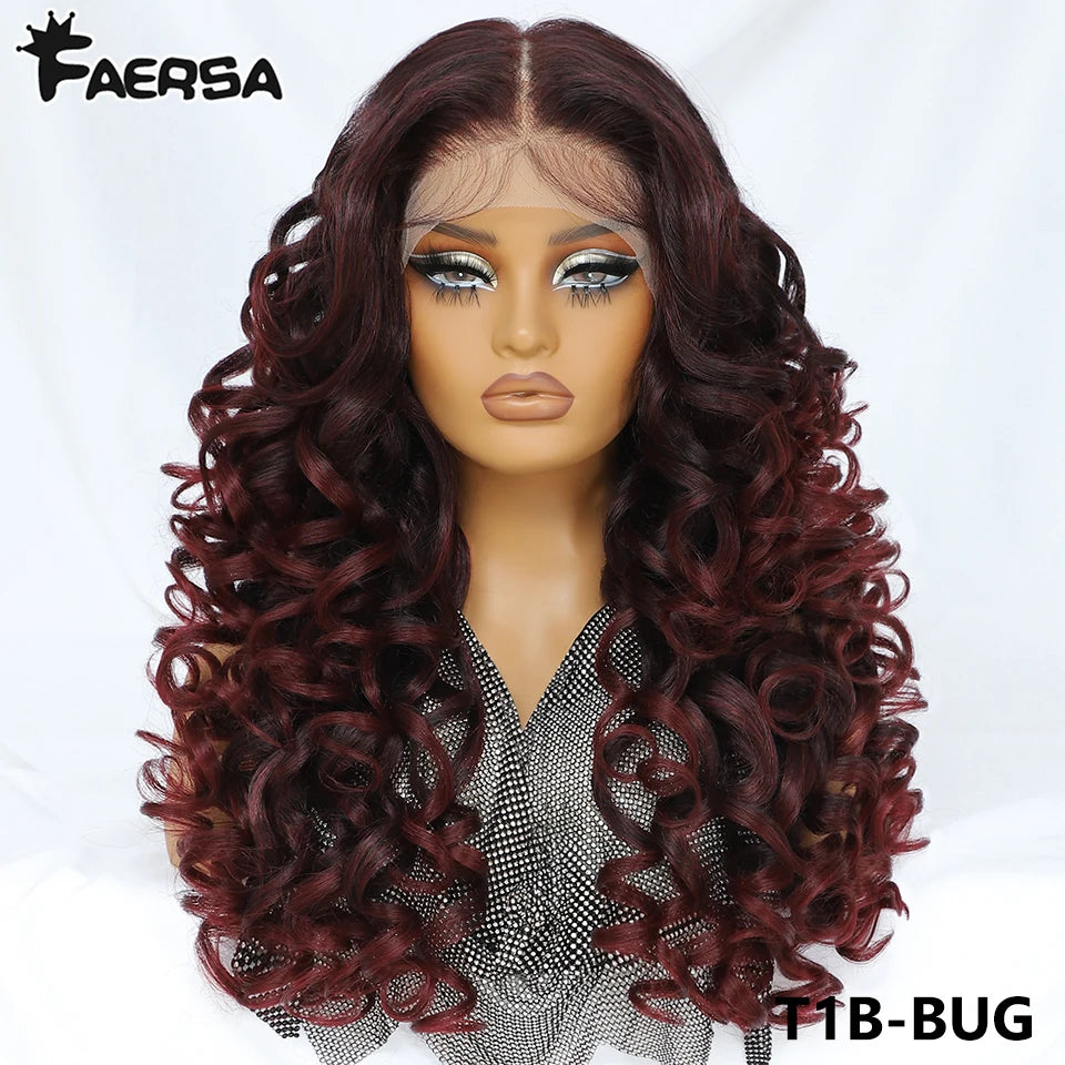 Latisha 13X6 HD Synthetic Lace Front Wigs Curly Pre Plucked Lace Frontal Wig with Bangs for Women Highlight with Babyhair 24Inch Badiee Stylez