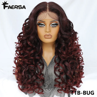 Latisha 13X6 HD Synthetic Lace Front Wigs Curly Pre Plucked Lace Frontal Wig with Bangs for Women Highlight with Babyhair 24Inch Badiee Stylez