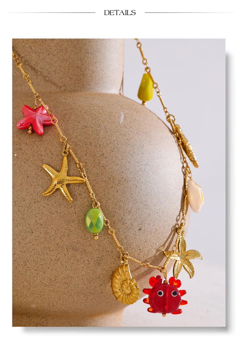 Yhpup Ocean Style Summer Fashion Jewelry Crab Starfish Shell Pendant Necklace Stainless Steel Golden Charm Pendant Accessories