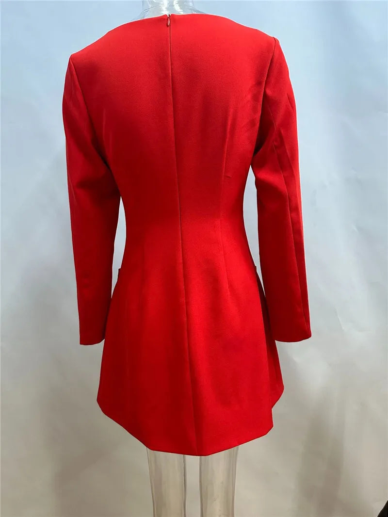 Mozision Double Bow Long Sleeve Sexy Mini Dress For Women Autumn Winter New Solid High Waist Bodycon Club Party Dress Elegant