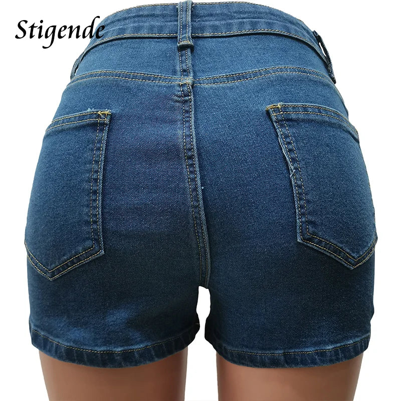 Stigende Rhinestone Cut Out Short Jeans Women Sexy Slim Fit Sequin Denim Shorts Y2K