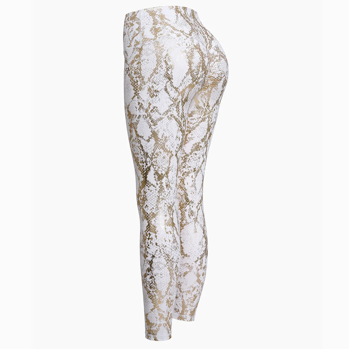 Snake Printed Yoga Pants Gilded Stretch Buttocks Sexy Casual Skinny Pants For Women High Waist Elastic Fitness Sporty Leggings White