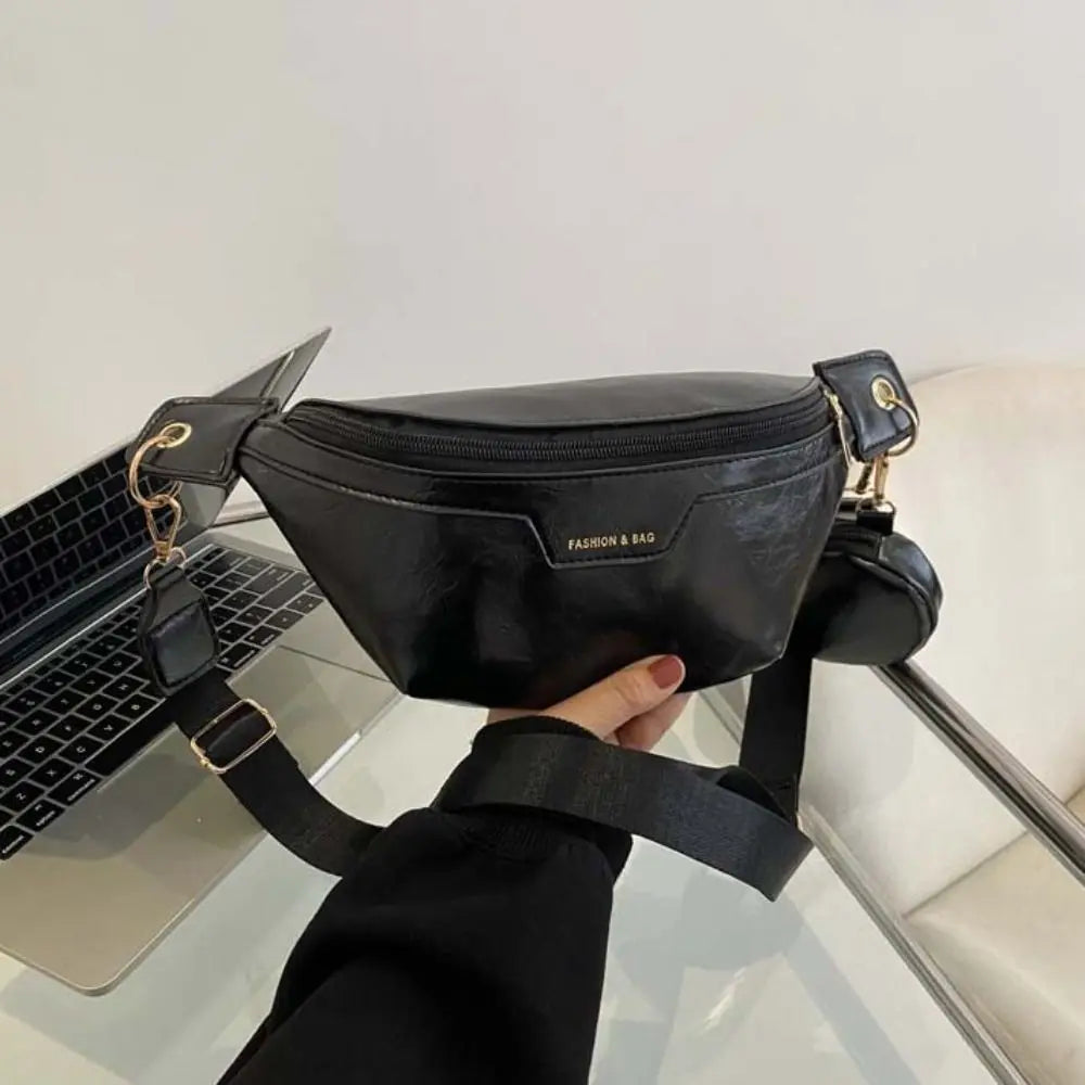 Portable Fanny Packs PU Chest Bag With Coin Purse Korean Style Banana Bag Half Moon Bag Large Capcity Running Waist Bag Men