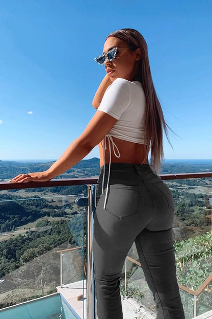 S-3XL Stretch Skinny Denim Women's Jeans Mid Waist Pants Blue Retro Washed Elastic Slim Pencil Trousers