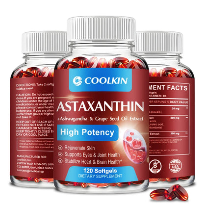 Astaxanthin 24mg - with Ashwagandha, Grape Seed Oil Extract - for Joint, Brain, Immune and Heart Support Diet