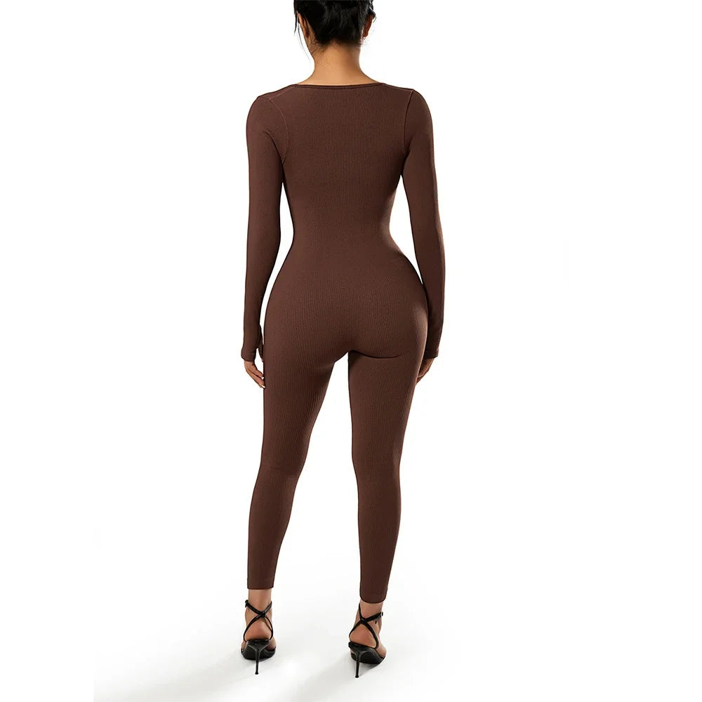 Long Sleeve Jumpsuit Women Bodycon One-piece Outfit Jumpsuit Square Neck Casual Streetwear Rompers Overalls playsuits Bodysuit Badiee Stylez