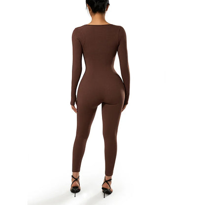 Long Sleeve Jumpsuit Women Bodycon One-piece Outfit Jumpsuit Square Neck Casual Streetwear Rompers Overalls playsuits Bodysuit Badiee Stylez