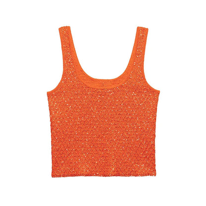Fashion Bright Silk Knitted Vest For Women Elegant sleeveless U Neck Chic Cropped Tank Tops female Y2K Street Evening Partywear Orange red suspender
