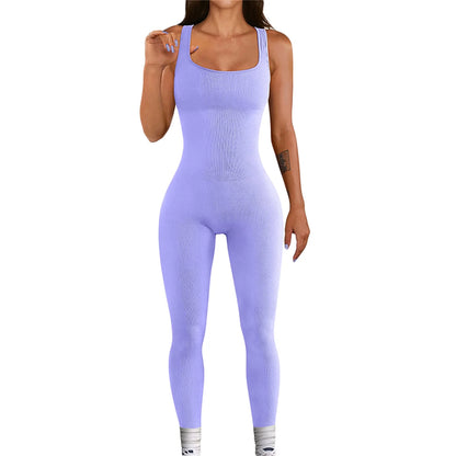 Women Sleeveless Bodycon Jumpsuit Summer Solid Color U-neck Romper Pants Streetwear Clubwear Badiee Stylez