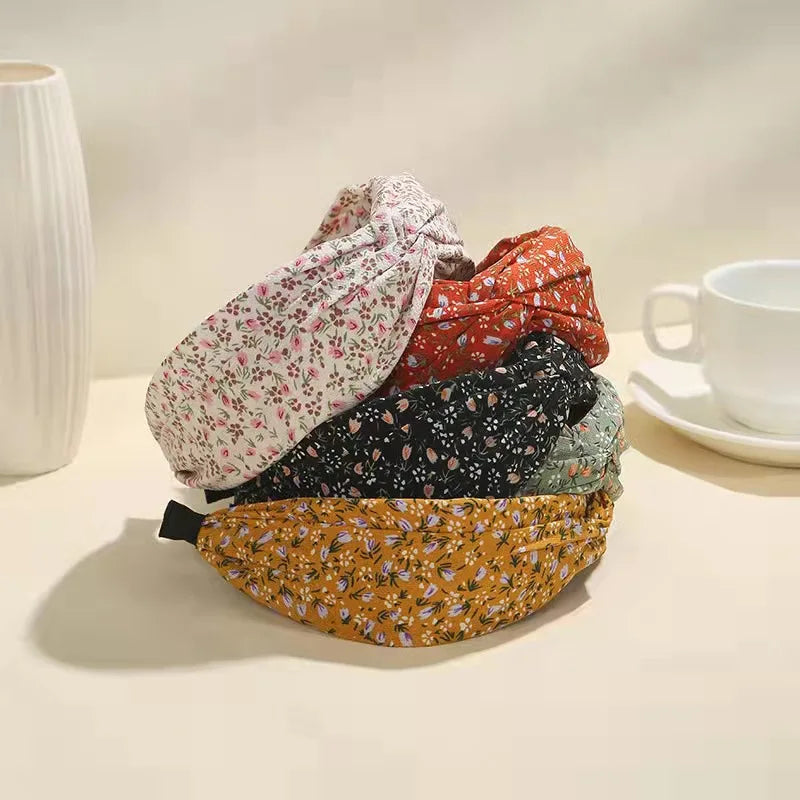 Bohemian Floral Cross Headband Women Wide Bands Hair Hoop Styling Tool Fabric Flower Print Vintage Headwear Accessories Summer