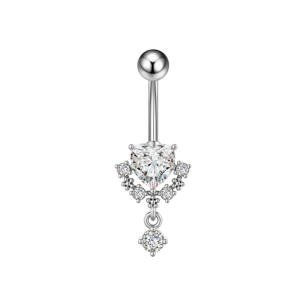 Zircon Crystal Belly Button Ring Dangle Wing Piercing Nombril Ombligo Surgical Steel Barbell Heart Round Navel Stud Body Jewelry 3209-SR