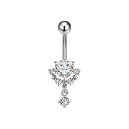 Zircon Crystal Belly Button Ring Dangle Wing Piercing Nombril Ombligo Surgical Steel Barbell Heart Round Navel Stud Body Jewelry 3209-SR