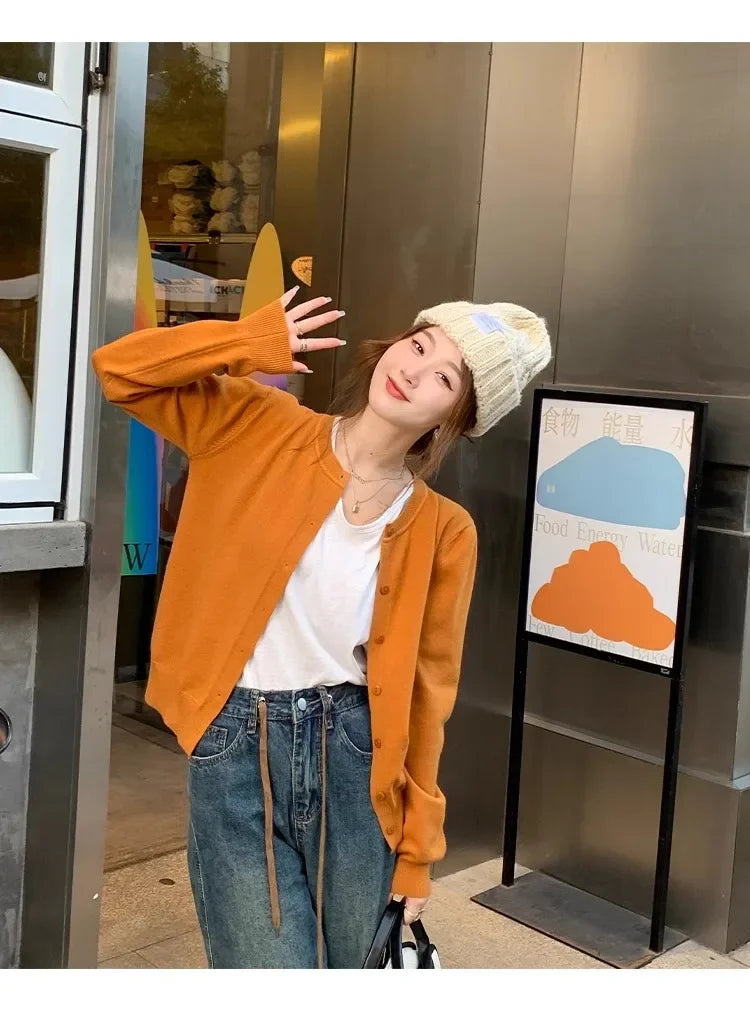 New 2025 Spring Summer Knit Cardigan O-Neck Solid Color Fashion High-Grade Comfortable Slim Casual Knitwear Tops