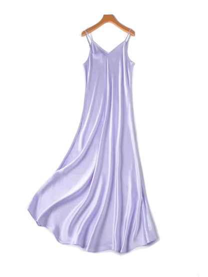 SuyaDream Woman Long Dress, 100%Real Silk, V Neck, Solid Spaghetti Strap Dresses, 2025 Elegant Chic Clothes Badiee Stylez