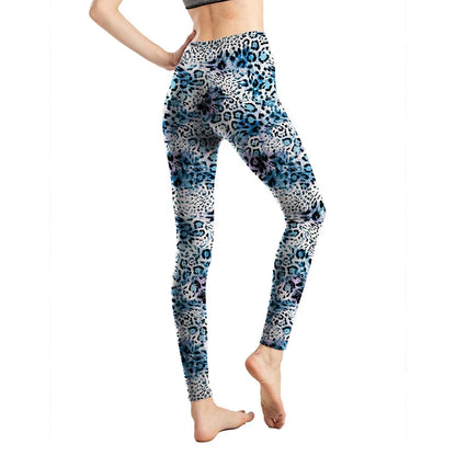Sexy Leopard Leggings Animal Print Elastic Pants Snake Zebra Tights High Waist Legging Women Slim Workout Casual Trousers 2003 Blue Leopard One Size