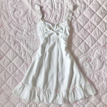 Sweet Y2K Woman Fashion Cute Clothing Dress Artsy Maiden Harajuku Sundress Aesthetic Chic Daily Fairy tale Classic Vintage Frock White 1