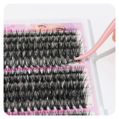 ANNAFRIS 300Pcs DIY Cluster Lash Extension Kit Color individual Lashes Kit with Lash Bond&Seal Remover Tweezers