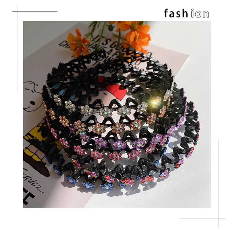 New Non-slip Rhinestone Headbands Solid Wave Hairbands for Women Girls Bezel Fashion Hair Hoop Ladies Boutique Hair Accessories Badiee Stylez