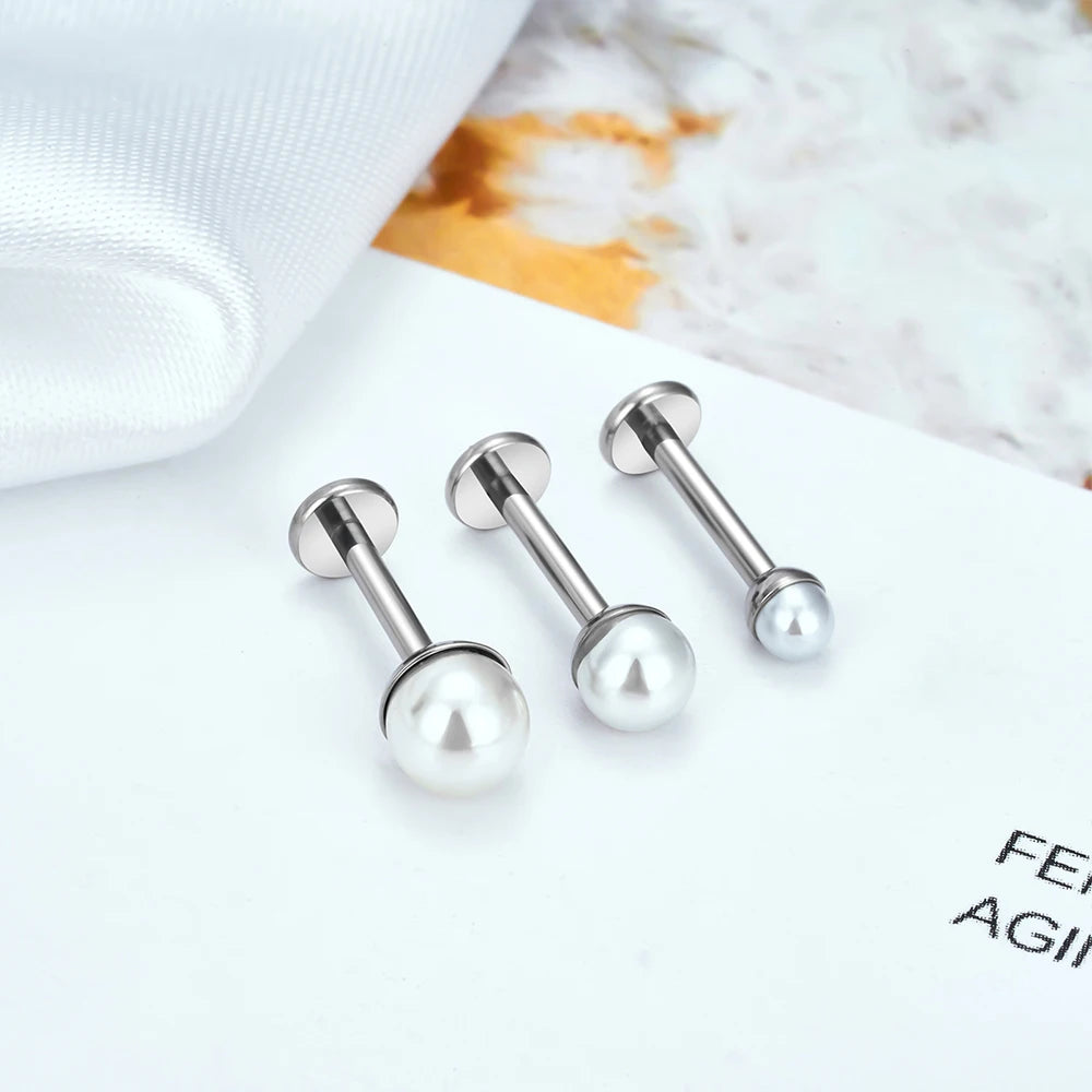 ASTM F136 Titanium 16G Bowl shaped Pearl Earring Helix Tragus Cartilage Stud Earlobe Lip Piercing Jewelry