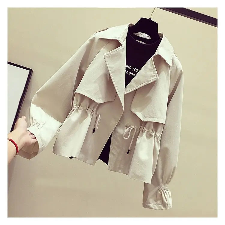 Women's Short Jacket 2025 Spring Autumn New Korean Fashion Loose Waist Slim Windbreaker Coat Solid Female Outwear Tops
