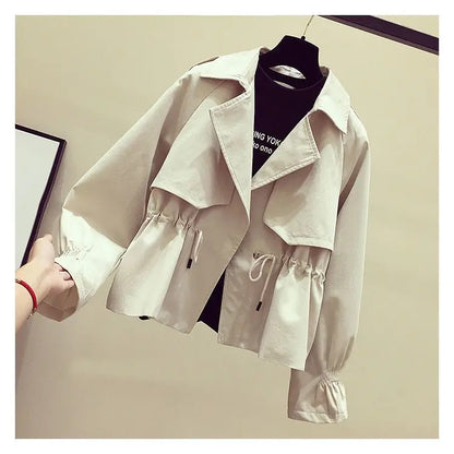 Women's Short Jacket 2025 Spring Autumn New Korean Fashion Loose Waist Slim Windbreaker Coat Solid Female Outwear Tops