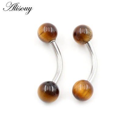 Alisouy 2PCS 14G Stainess Steel 5mm Stone Ball Eyebrow Curved Barbell Lip Ring Snug Daith Helix Earrings Body Piercing Jewelry EM1939C