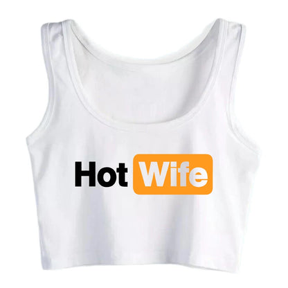 Hotwife Graphic Sexy Slim Fit Crop Top Women's Humorous Flirtation Style Tank Tops Customizable Street Fashionable Camisole WHITE