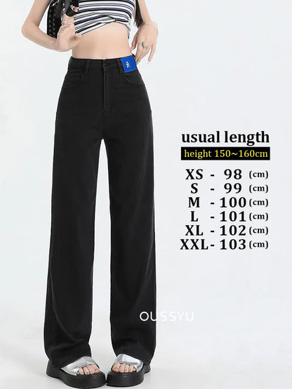 New Summer Soft Lyocell Jeans Women Blue Khaki White High Waist Straight Thin Wide Leg Denim Pants Y2k Loose Female Clothing 2XL Black-usual