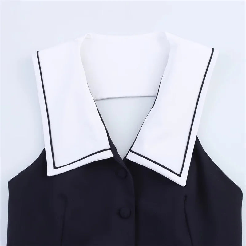 Women's Tops New Summer 2025 Sailor Suit Style Sleeveless Top Sexy Open Back Design Fashionable and Versatile Lively Personality